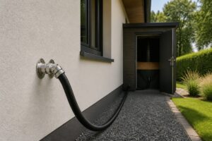 Flexible de soufflage raccordé aux bouches d’un silo à pellets