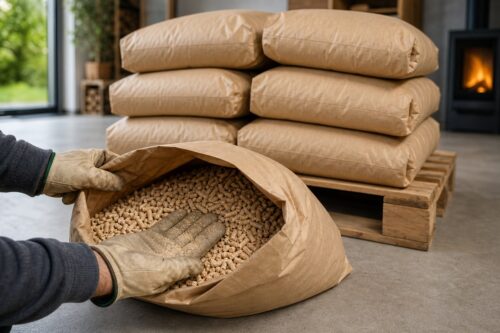 Contrôle du fond d’un sac de pellets avant achat